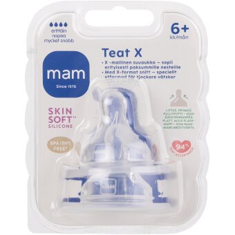 Силиконовая соска для кормления MAM X 2 шт 6+ мес, очень быстрая Силиконовая соска для кормления MAM X 2 шт 6+ мес, очень быстрая