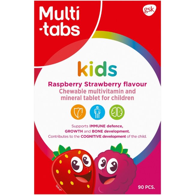 Жевательный мультивитаминный комплекс для детей Multi-Tabs Kids со вкусом малины и клубники 90 шт