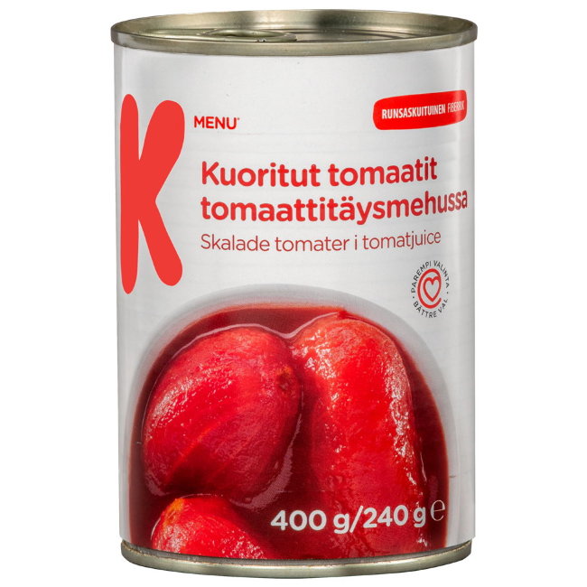 Томаты очищенные в соке K-Menu 400/240 гр