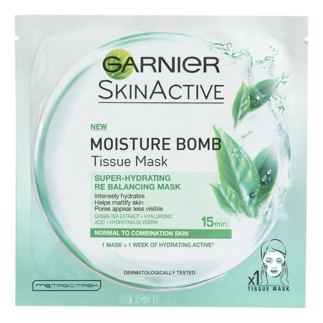 Тканевая маска с экстрактом зеленого чая Garnier Skin Active Moisture Bomb 32 г
