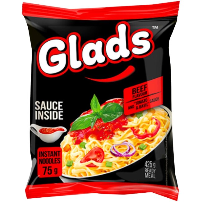 Быстрые лапша со вкусом говядины Glads с томатно-базиликовым соусом 75 гр Быстрые лапша со вкусом говядины Glads с томатно-базиликовым соусом 75 гр