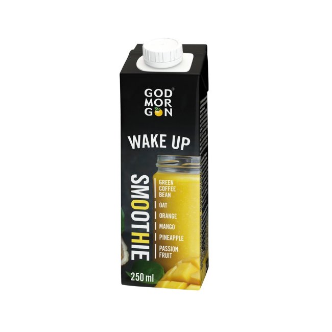 Смузи God Morgon Wake Up зелёный кофейный боб-овёс-апельсин-манго-ананас-маракуйя 250 мл
