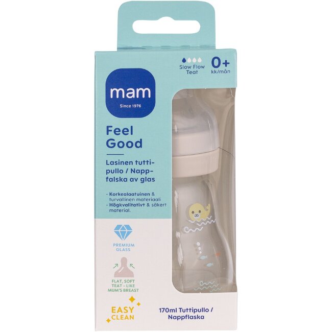 Стеклянная бутылочка для кормления MAM Feel Good 170 мл Стеклянная бутылочка для кормления MAM Feel Good 170 мл