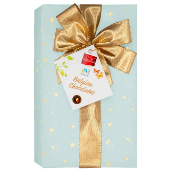 Подарочный набор бельгийского шоколада Favorina - Бирюзовая лазурь с золотым бантом 250 гр Подарочный набор бельгийского шоколада Favorina - Бирюзовая лазурь с золотым бантом 250 гр