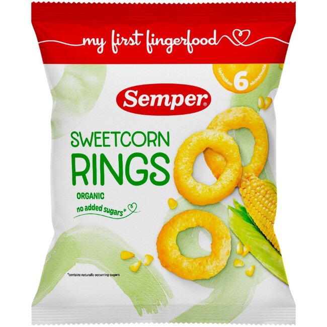 Кукурузные кольца Semper Sweetcorn для детей от 6 месяцев 20 гр Кукурузные кольца Semper Sweetcorn для детей от 6 месяцев 20 гр