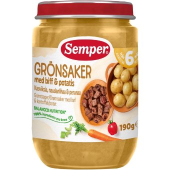 Детское питание Semper с овощами, говядиной и картофелем 6 мес 190 гр