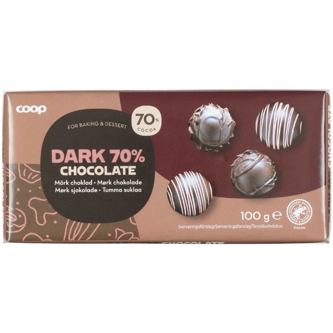 Темный шоколад для выпечки Coop 70% 100 гр