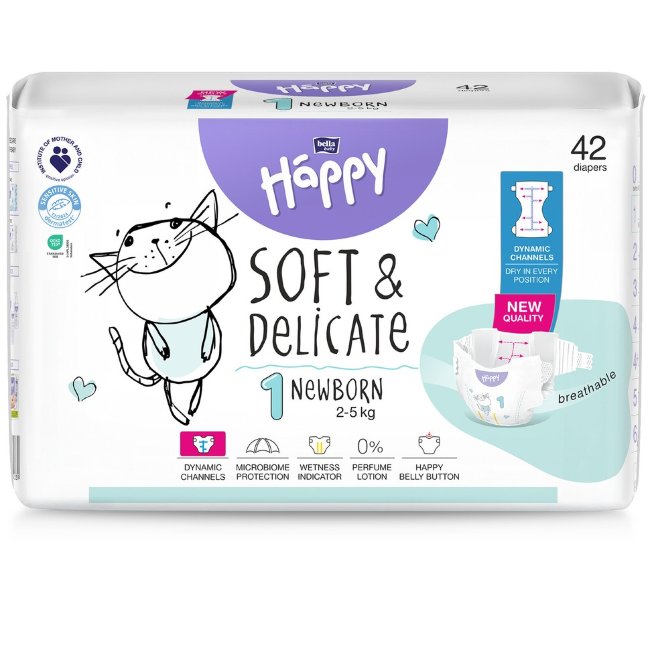 Подгузники на липучках Happy Bella Newborn 1 (уп 42 шт) 2-5 кг
