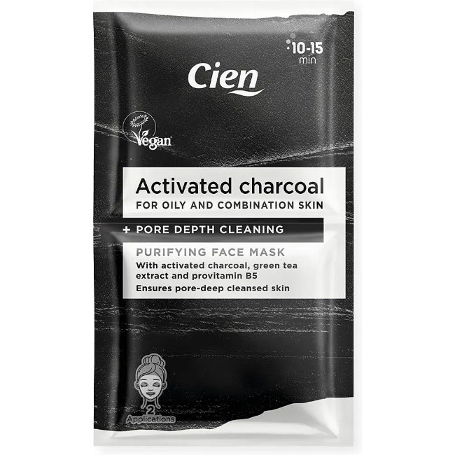 Маска для лица с углем, зеленым чаем и провитамином B5 Cien CHARCOAL 2 шт