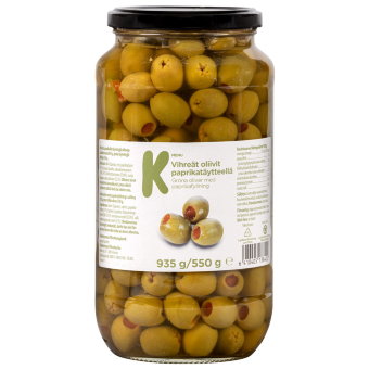 Оливки с паприкой K-menu зеленые 935/550 гр.