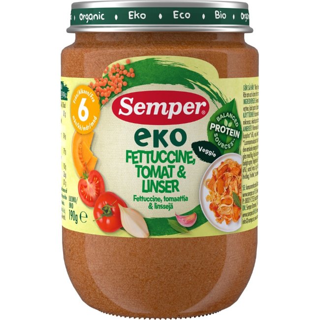 Органическая детская еда Semper EKO Fettucine с томатами и чечевицей 190 гр