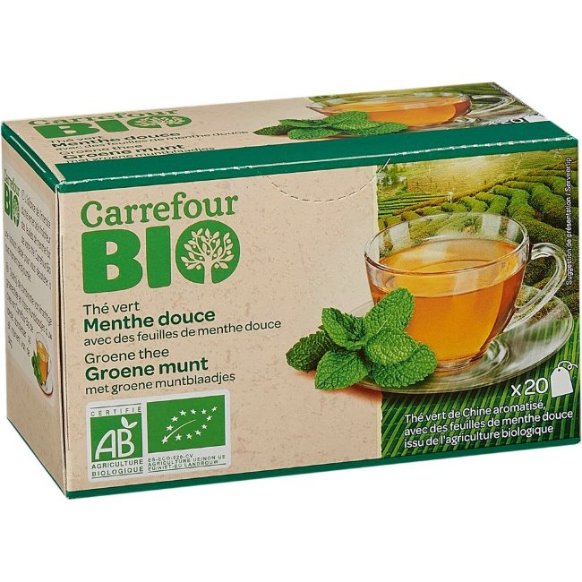 Зеленый чай с мятой Carrefour Bio, органический 20 шт