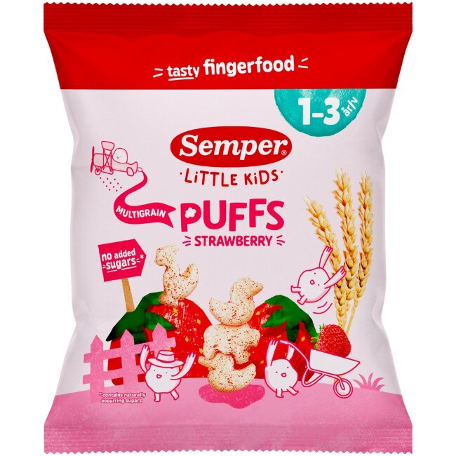 Многозерновые хрустящие палочки Semper со вкусом клубники для детей 1-3 года 18 гр