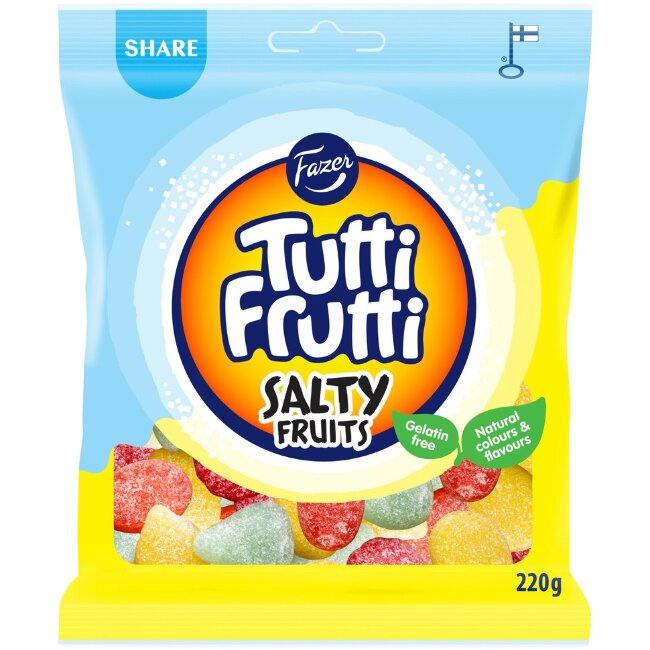 Фруктовые жевательные конфеты с соленой лакрицей Fazer Tutti Frutti Salty Fruits 220 гр
