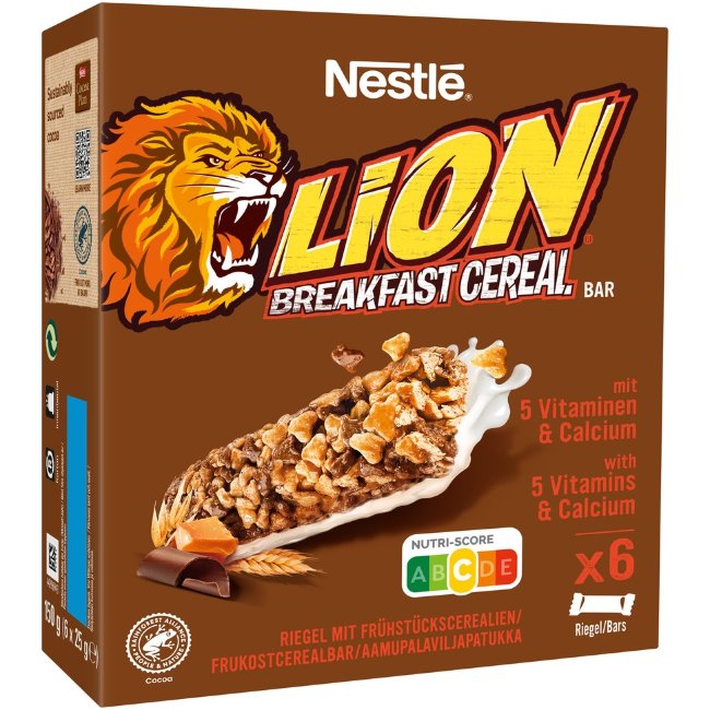 Злаковый шоколадный батончик для завтрака Lion с кальцием и витаминами (уп 6 шт) 150 гр Злаковый шоколадный батончик для завтрака Lion с кальцием и витаминами (уп 6 шт) 150 гр