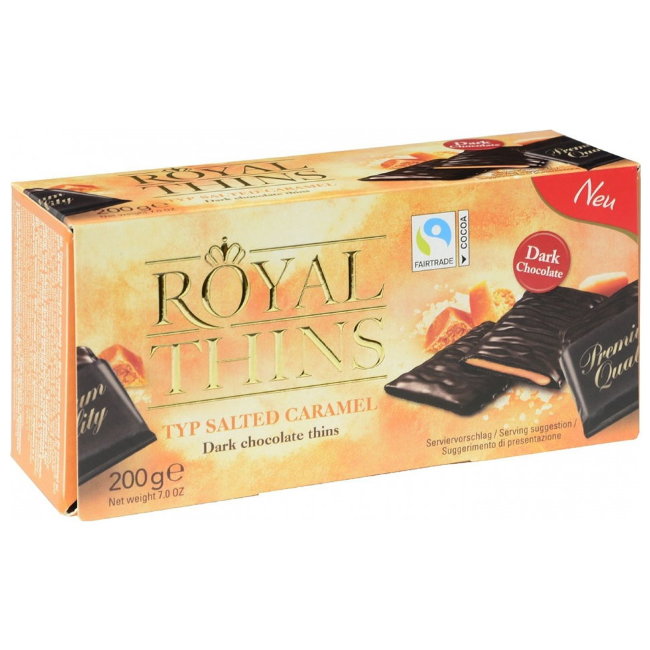 Шоколад HALLOREN ROYAL THINS Темный с начинкой со вкусом карамели и кристаллами морской соли 200 гр (товар по акции)