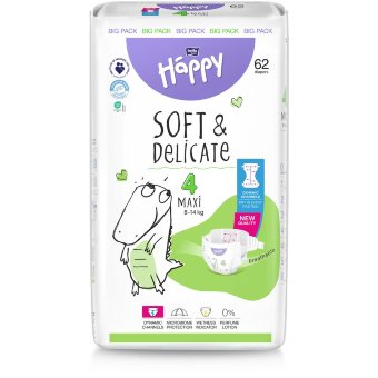 Подгузники на липучках Happy Bella Maxi 4 (уп 62 шт) 8-14 кг