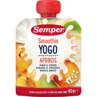 Фруктовое пюре Semper  из банана и абрикосом и йогуртом с 6 месяцев 90 гр Фруктовое пюре Semper  из банана и абрикосом и йогуртом с 6 месяцев 90 гр