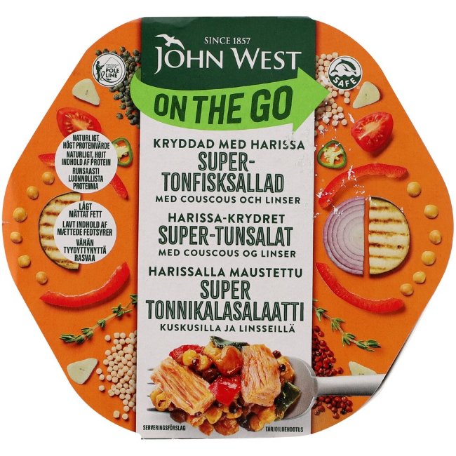 Салат с тунцом John West On The Go с гарниром из кус-кус и чечевицы 220 гр, приправленный хариссой