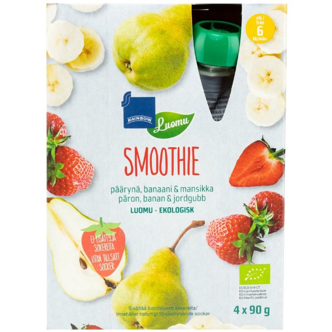 Смузи Rainbow с грушей, бананом и клубникой био (уп 4 шт) 360 гр