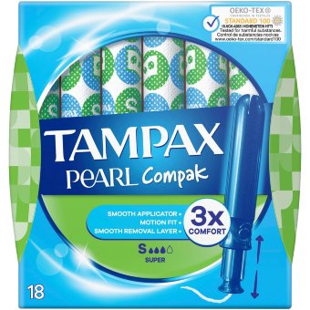Тампоны гигиенические TAMPAX Compak Pearl Super 3/4 18 шт