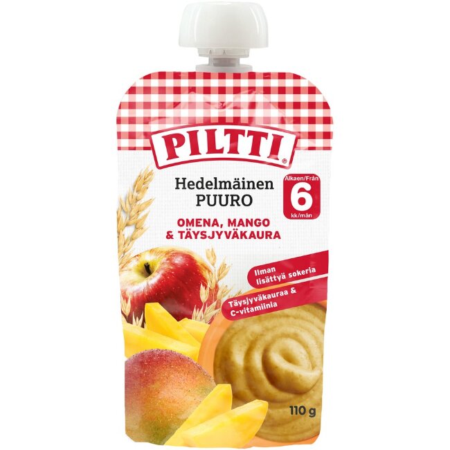 Фруктовая каша PILTTI яблоко-манго-цельнозерновая овсянка 110 гр для детей от 6 месяцев, порционная упаковка Фруктовая каша PILTTI яблоко-манго-цельнозерновая овсянка 110 гр для детей от 6 месяцев, порционная упаковка