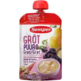 Детская каша Semper с грушей и сливой 6 мес готовая к употреблению 120 гр