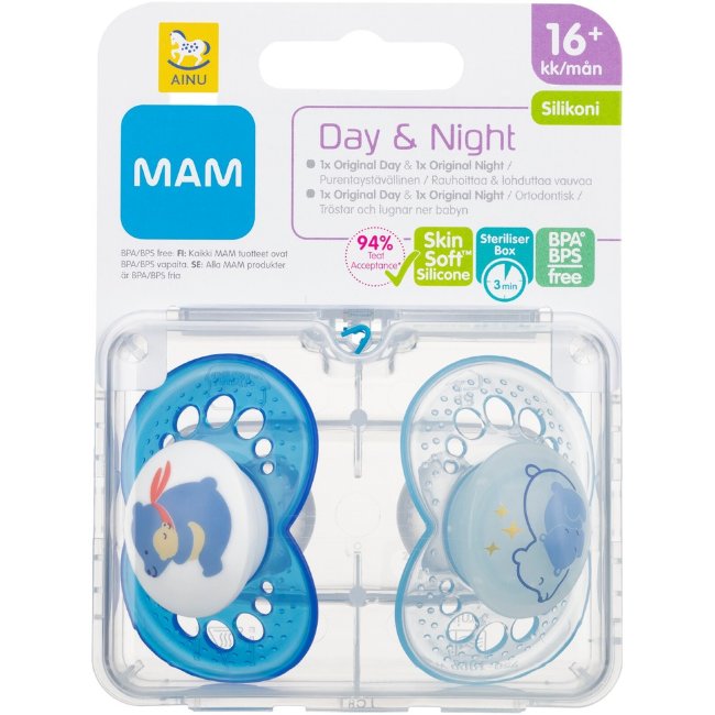 Пустышки Ainu Mam 16+ мес original Day & Night силикон 2 шт