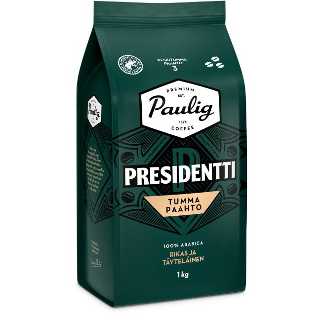 Кофе в зернах Paulig Presidentti Tumma Paahto темной обжарки 1 кг
