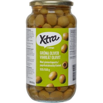Зеленые оливки с паприкой X-tra 935/550 гр
