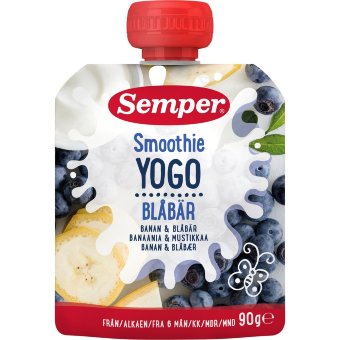 Пюре Semper  из банана и черники с йогуртом с 6 месяцев 90 гр Пюре Semper  из банана и черники с йогуртом с 6 месяцев 90 гр