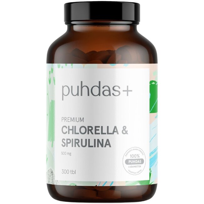 Таблетки Puhdas+ Premium Chlorella & Spirulina 500 мг 300 шт
