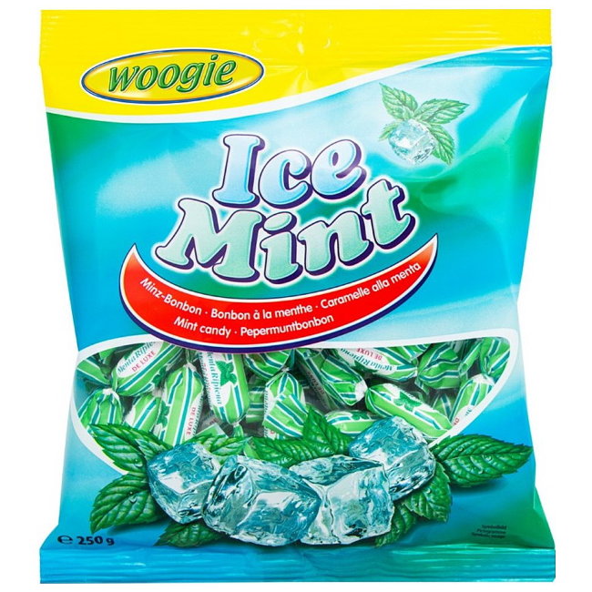 Леденцы мятные Woogie Ice Mint 250 гр (цена по акции)