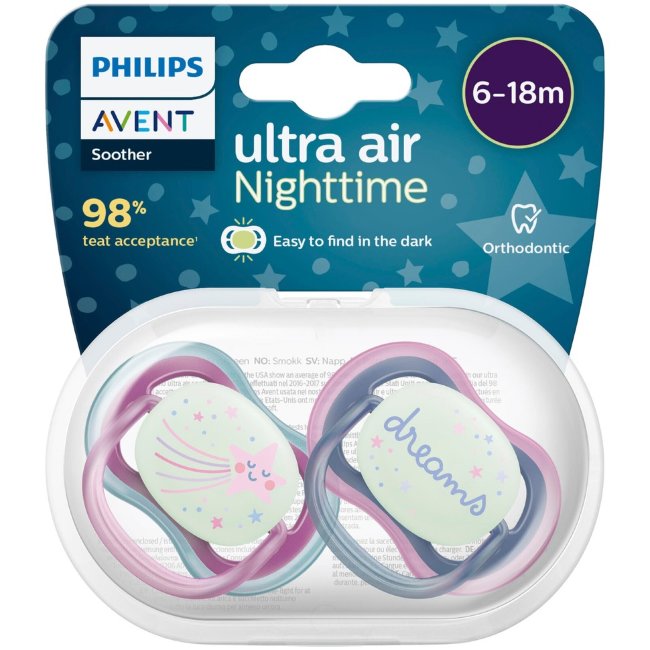 Соска Philips Avent Ultra Air Night 6-18 мес, (уп 2 шт)