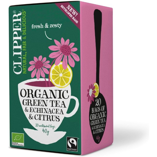 Зеленый органический чай с лимонным вкусом Clipper с эхинацеей (Echinacea purpurea) 40 гр / 20 пакетиков