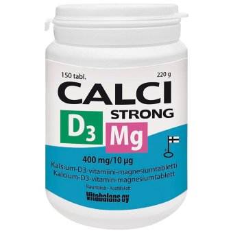 Витамины с кальцием и магнием Calci Strong 400 мг + Magnesium 187 мг + D3-vitamiini 10 мкг 150 таблеток Vitabalans