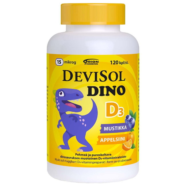 Витамин D3 DeviSol Dino 15 mg со вкусом апельсина и черники ( Девисол Дино ) 60 таб