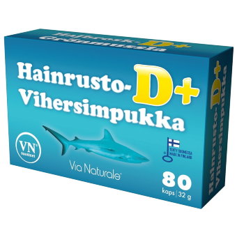 Витамины для суставов с акульим хрящем Hainrusto+vihersimpukka D+ 80 капсул Via Naturale