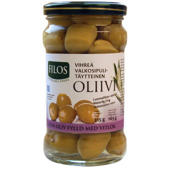 Зеленые оливки с чесноком  Filos  315/165 гр