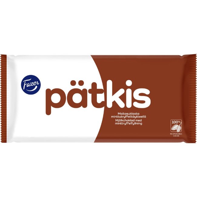 Молочный шоколад с мятно-трюфельной начинкой Fazer Patkis 121 гр