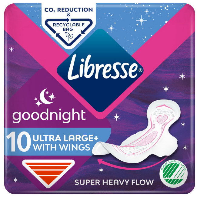 Прокладки гигиенические ночные Libresse Ultra+ Goodnight Wing 10 шт