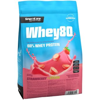 Сывороточный протеин Whey80 SportLife Nutrition клубника/стевия 600 г