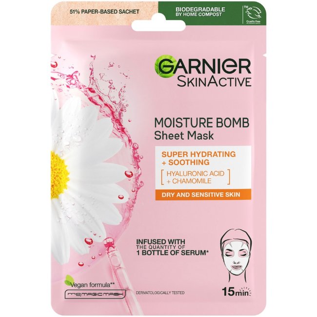 Маска тканевая для сухой и чувствительной кожи Garnier Skin Active Moisture Bomb 32 г