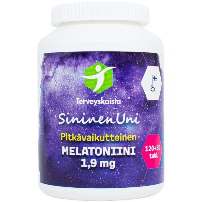 Таблетки Terveyskaista SininenUni Melatonin 1,9 мг длительного действия 150 шт Таблетки Terveyskaista SininenUni Melatonin 1,9 мг длительного действия 150 шт