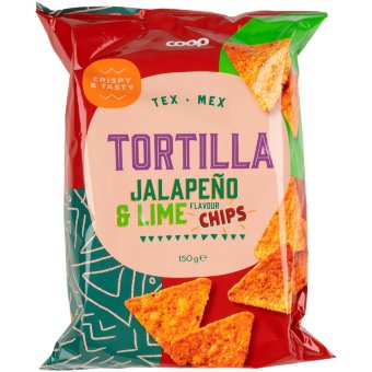 Тортилья чипсы Coop с халапеньо и лаймом 150 гр