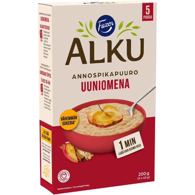 Порционная овсяная каша Fazer Alku Запечённое яблоко (уп 5 шт х 40 гр) 200 гр Порционная овсяная каша Fazer Alku Запечённое яблоко (уп 5 шт х 40 гр) 200 гр