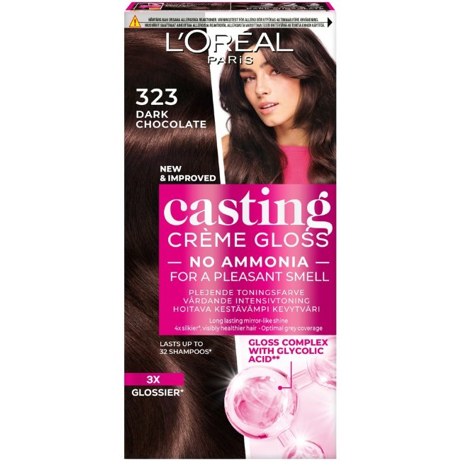 Легкое тонирующее средство для волос L'Oréal Paris Casting Crème Gloss 323 темно-шоколадный темно-коричневый перламутровый 1 шт