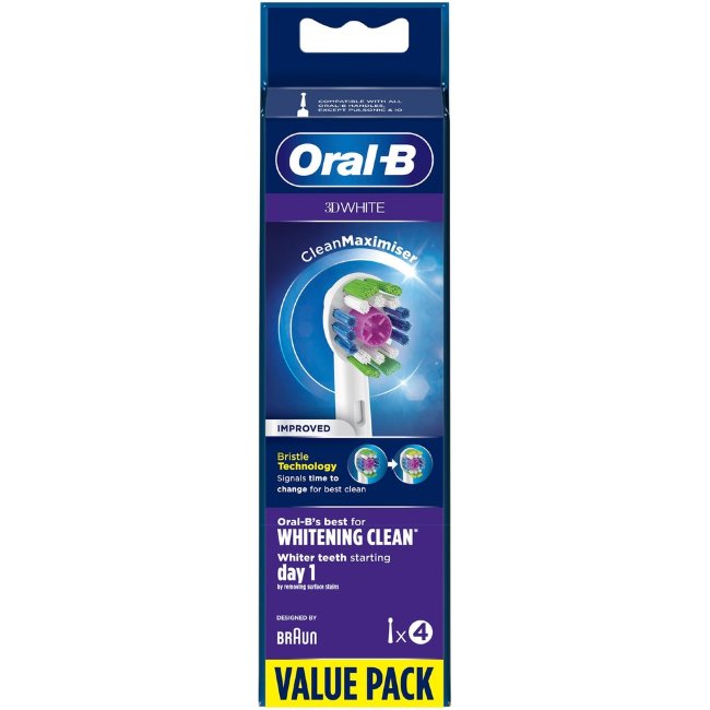 Запасные насадки Oral-B 3D White с технологией CleanMaximiser, 4 шт