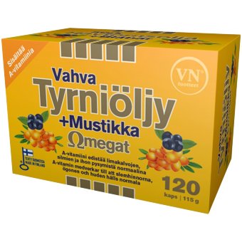 Капсулы с маслом облепихи и черники Vahva Tyrniöljy+Mustikka Omegat 120 капсул Via Naturale