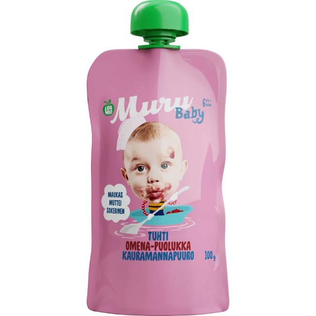 Детская органическая овсяная манная каша Muru Baby с яблоком и брусникой, с 6 мес, 100 гр